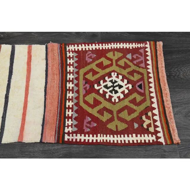 1970s Vintage Turkish Handmade Wool & Cotton White Runner Rug 47x222