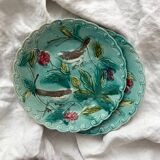 2 assiettes en barbotine oiseaux Onnaing, fin XIXème