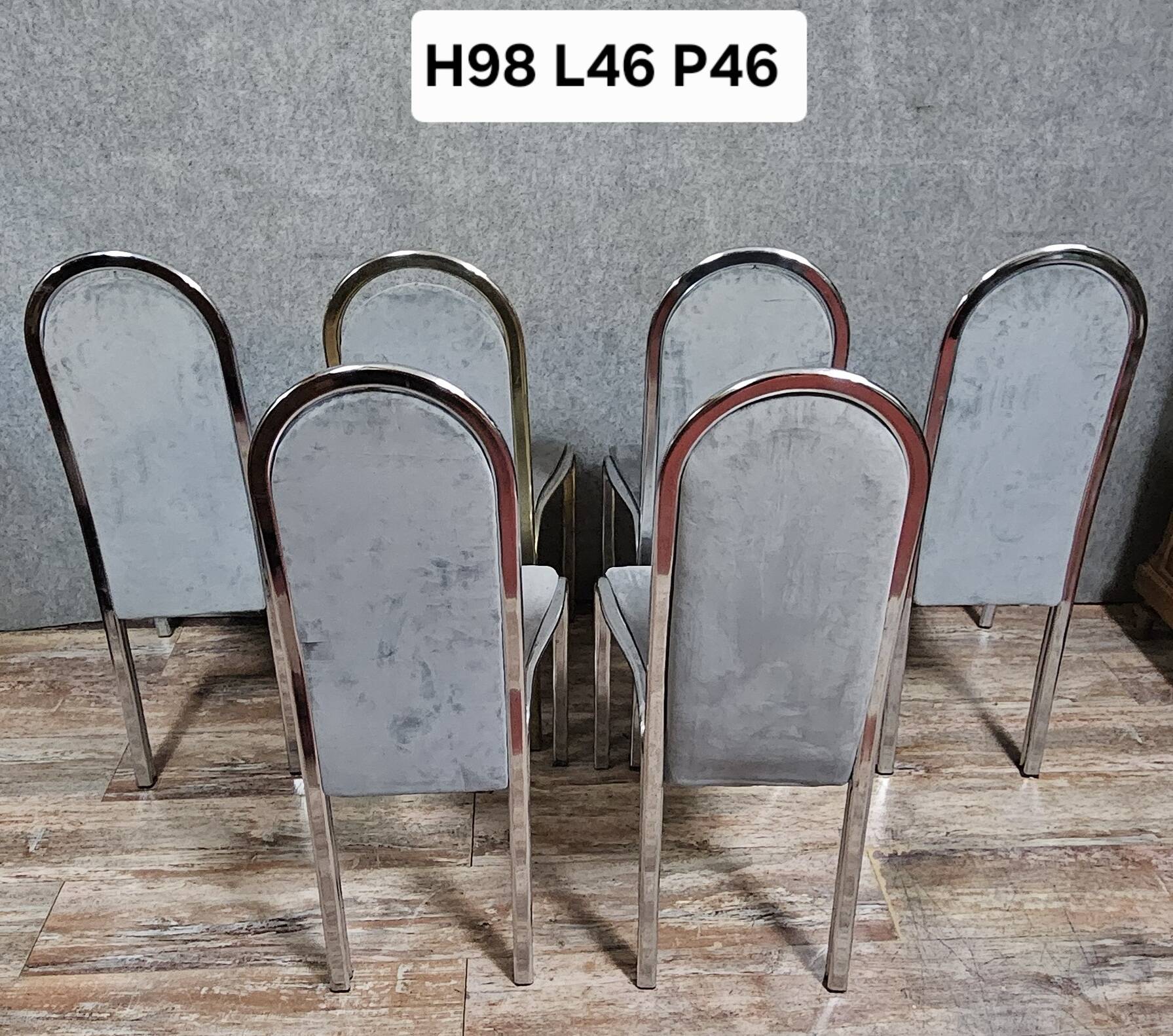 Set of 6 vintage design chairs – chrome metal & velvet