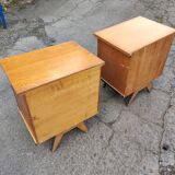 Pair of wooden bedside tables feet vintage compass