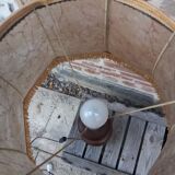 Vintage wooden lamp with fringed shade