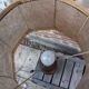 Vintage wooden lamp with fringed shade