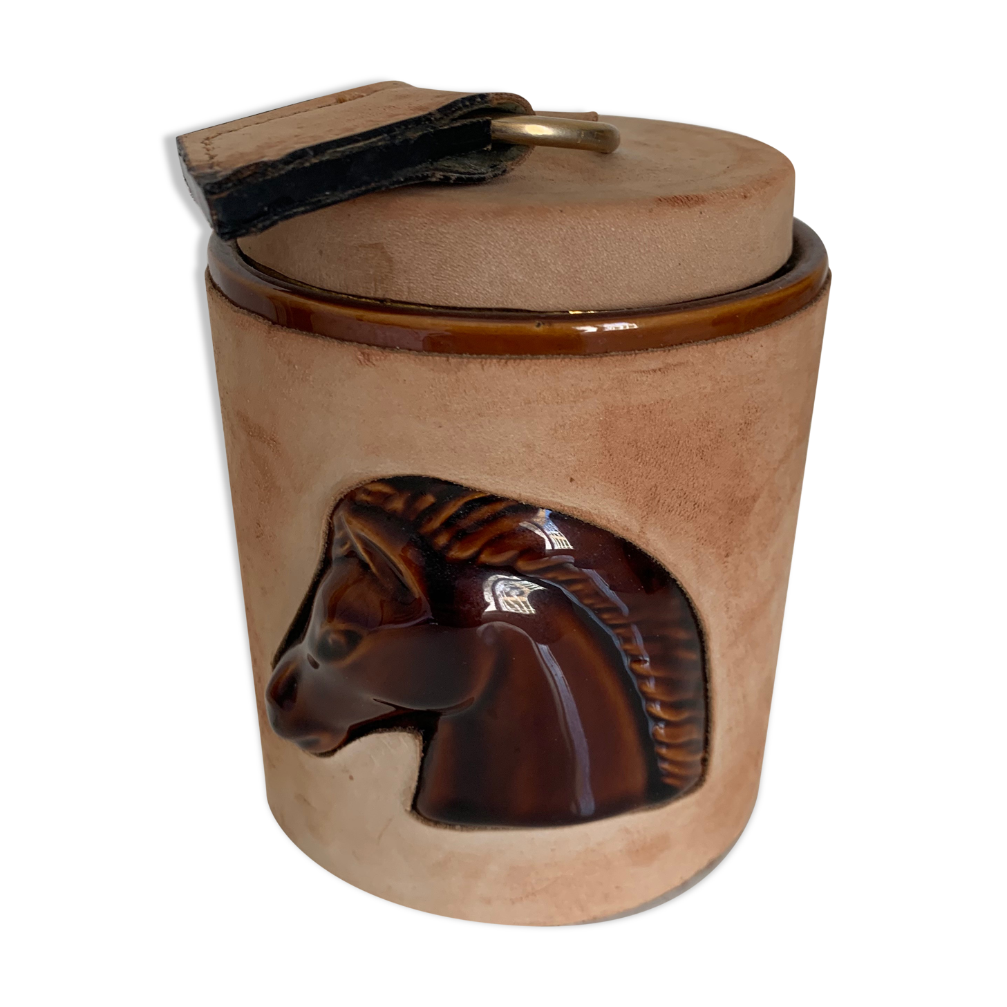 Vintage cigarette holder 1960 Longchamp suede horse - 11 x 10 cm