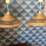 Pair of vintage wicker hanging lamp