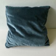 Pair of old cushions, in duck blue velvet, pleated effect