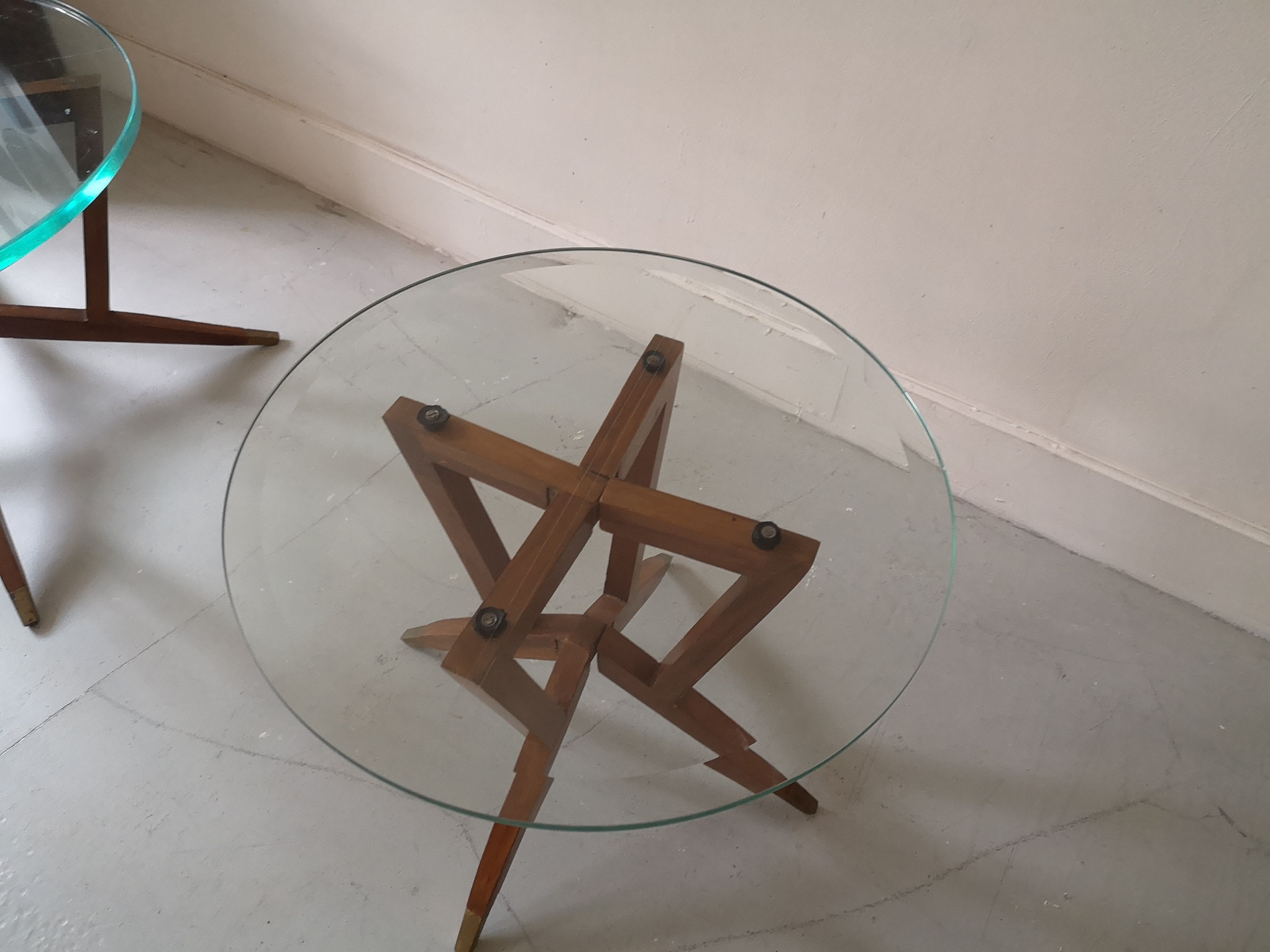 Scandinavian coffee table in star wood and glass 1970