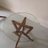 Scandinavian coffee table in star wood and glass 1970