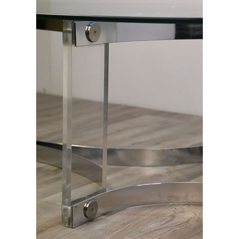 Table basse vintage en verre et métal chromé 1970