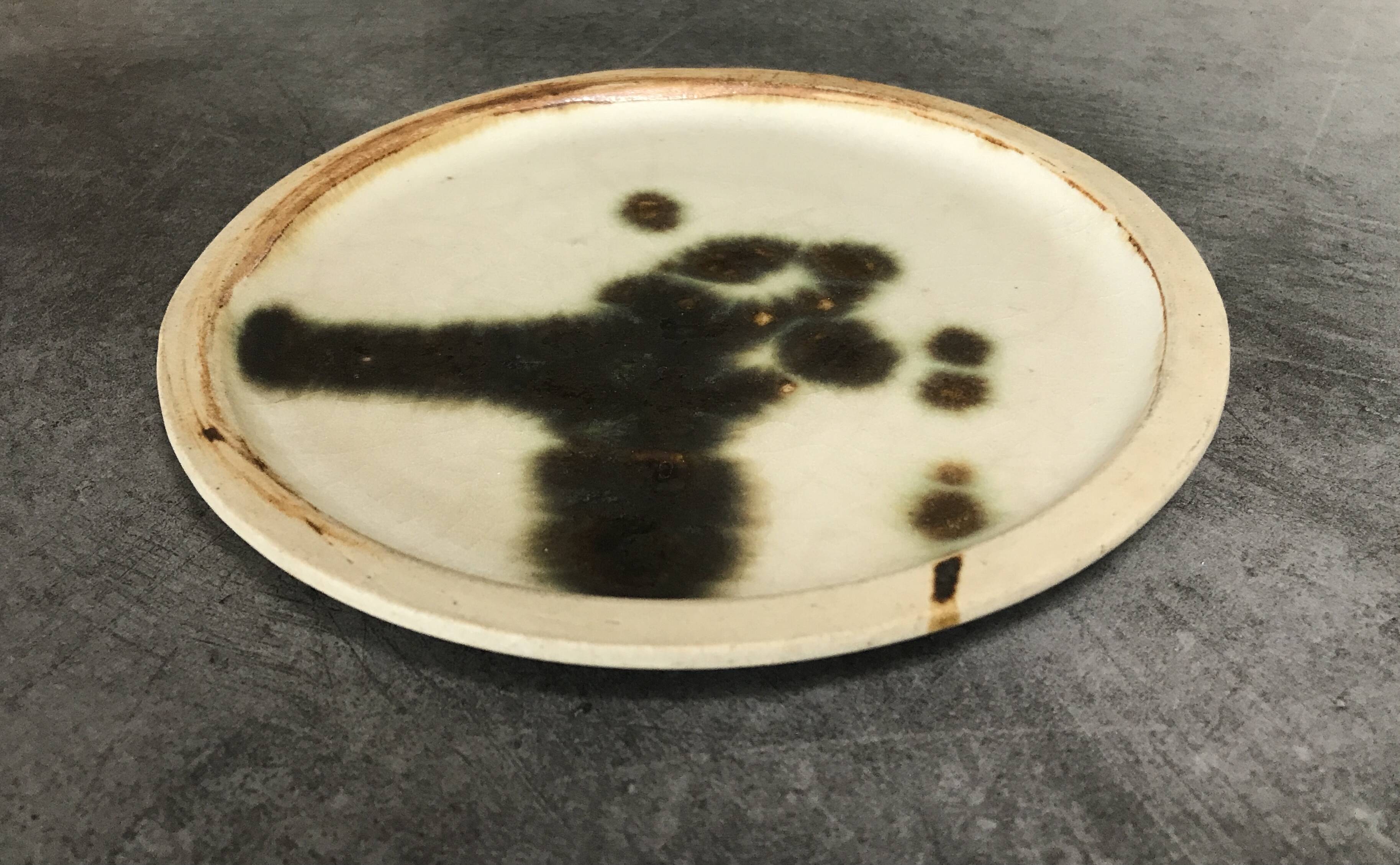 Small vintage plate from the La Colombe pottery, Vallauris artistic effect stoneware