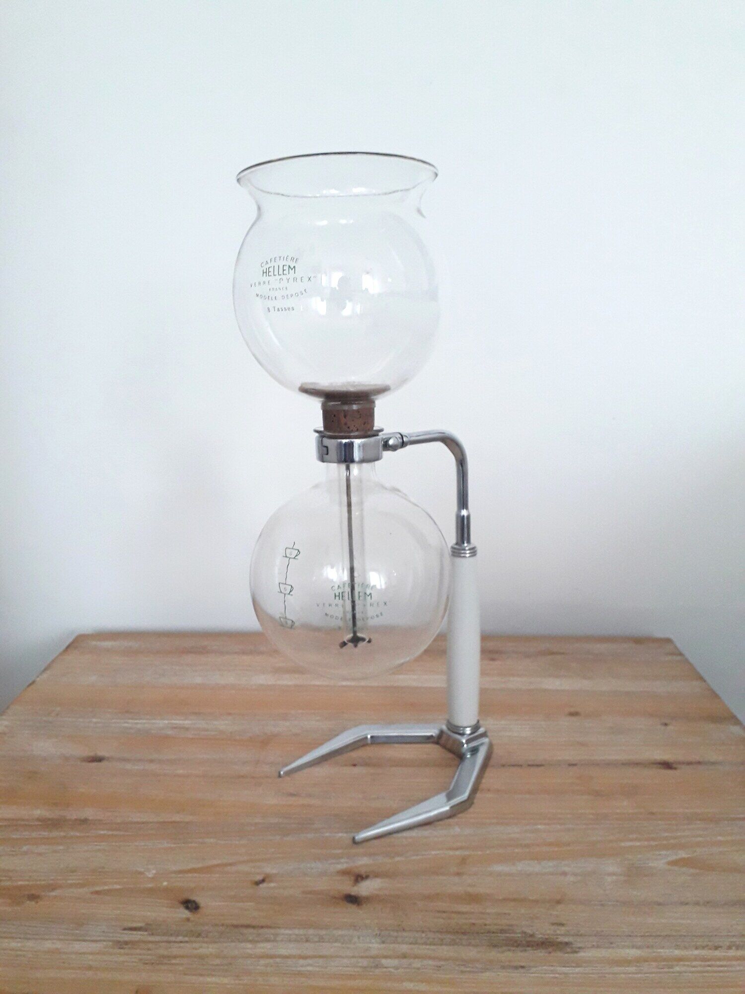 Hellem france vacuum coffee maker - 8 cups, pyrex glass -vintage 1960