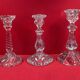Set of 3 different candle holders, molded glass, very trendy 20 to 22 cm