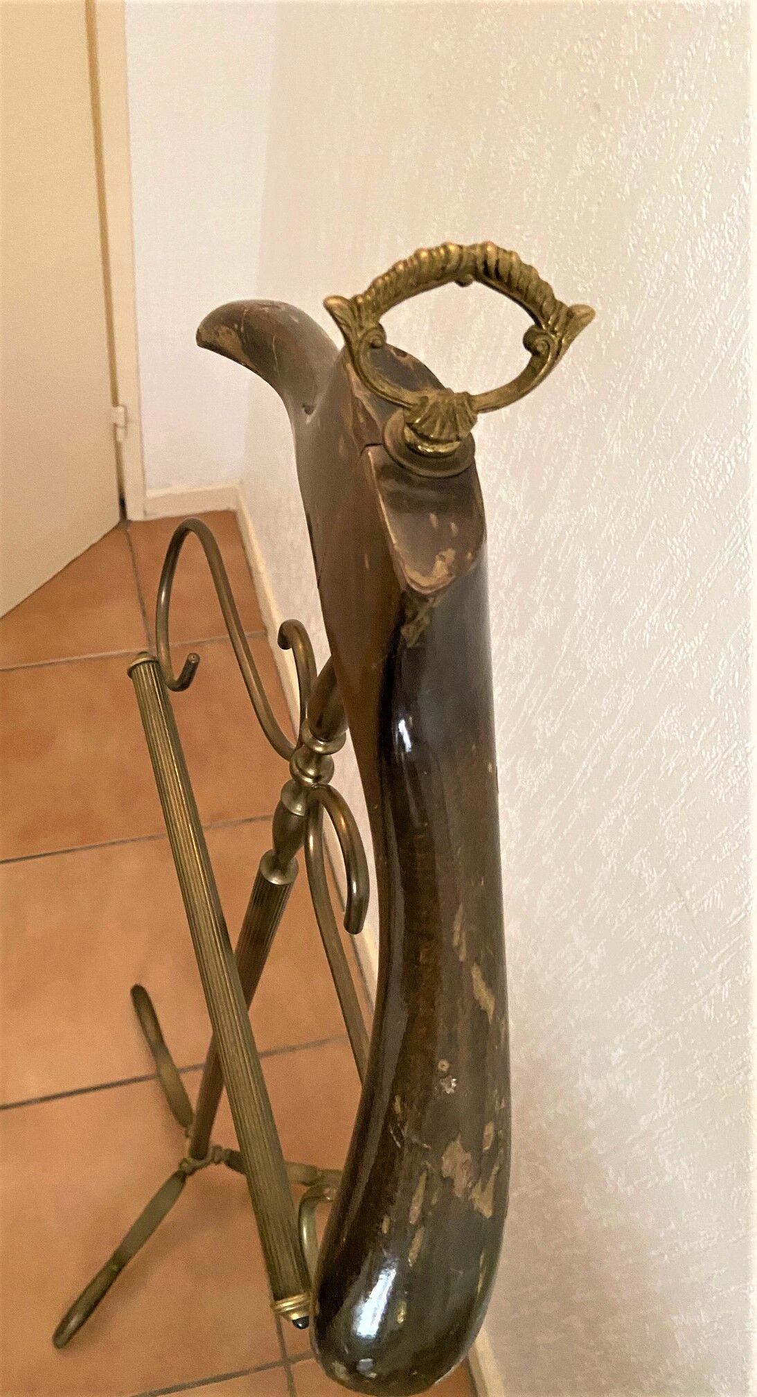 20th century brass and neoclassical mahogany night valet