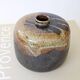 Round stoneware vase, brown and cream glaze, vintage handmade pottery