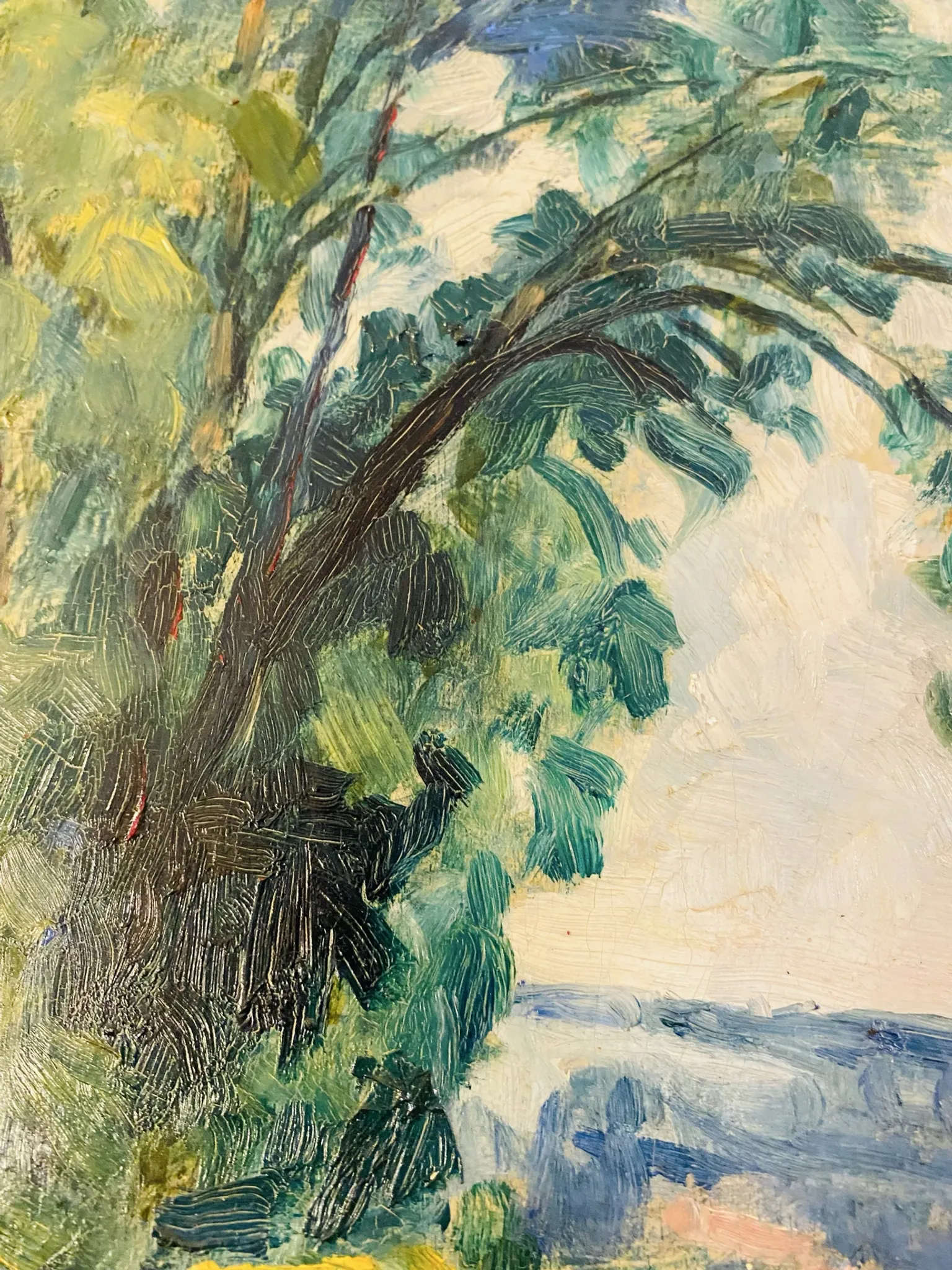Oil on wood early 20th century countryside view