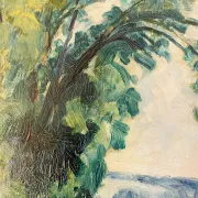 Oil on wood early 20th century countryside view