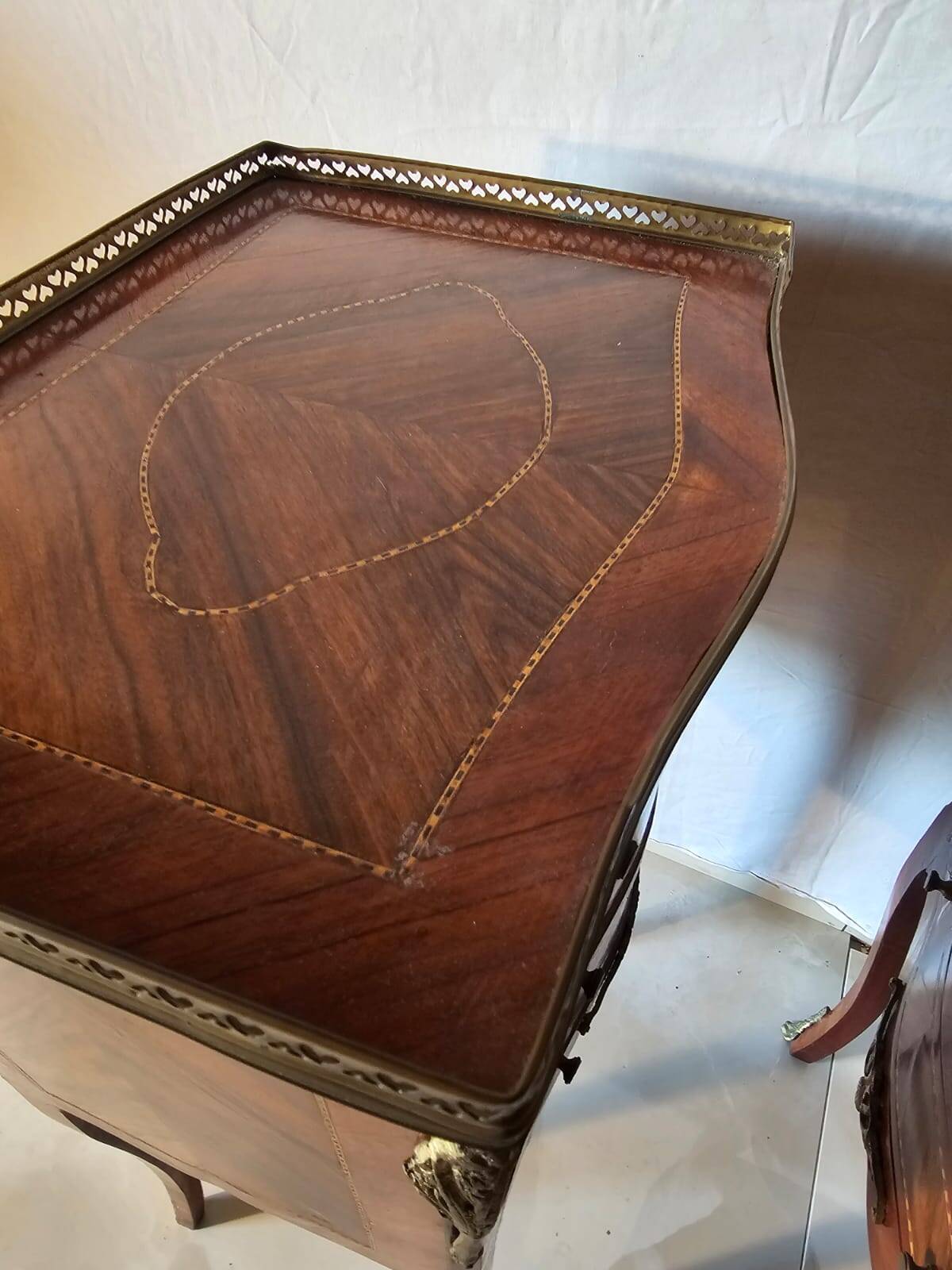 Pair of Louis XV style bedside tables in marquetry
