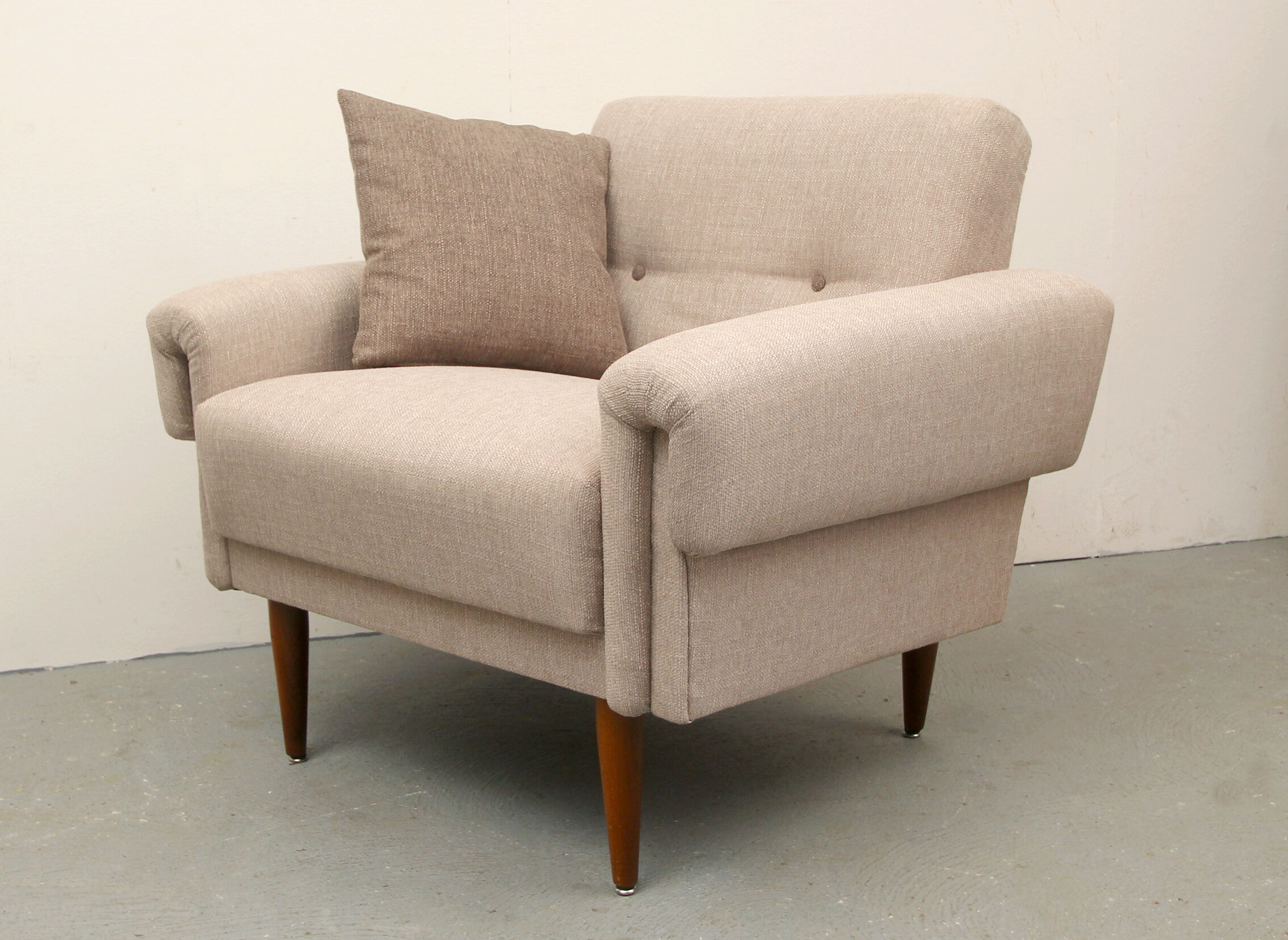 1950s polstery armchair beige, completely restored