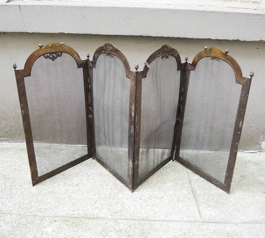 Antique 4-panel brass fire screen