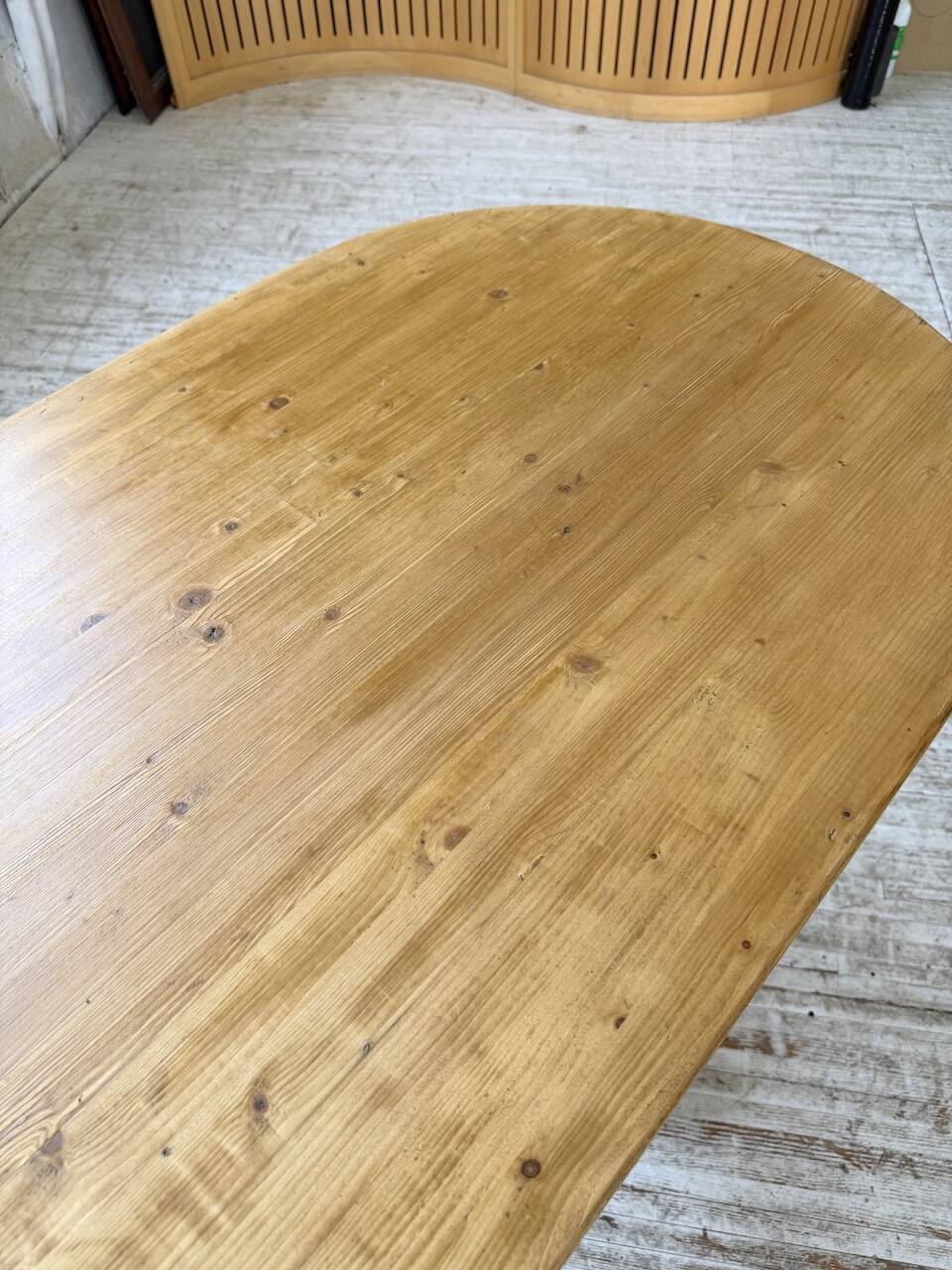 Brutalist pine oval table
