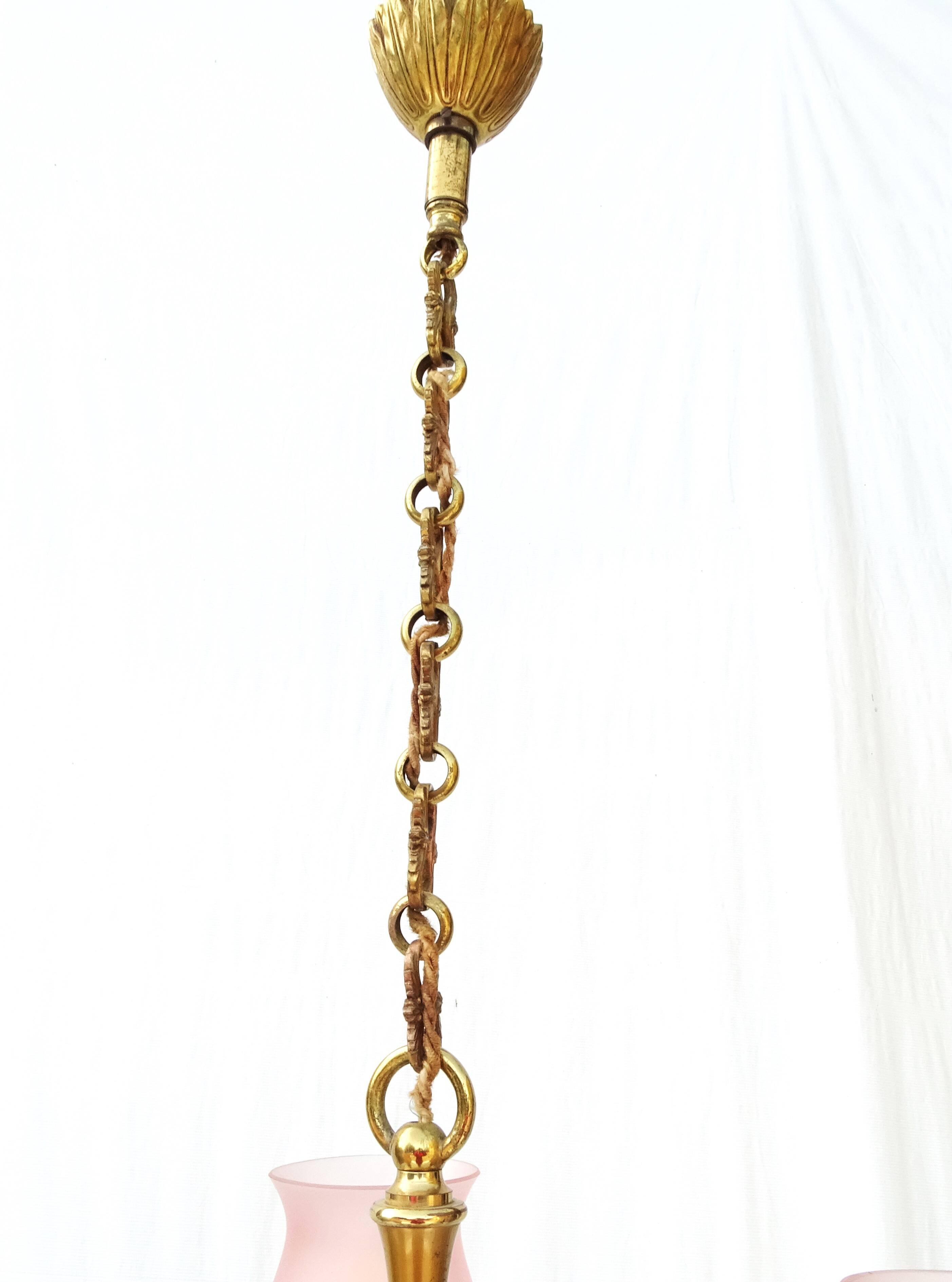 3-branched chandelier in gilded bronze.