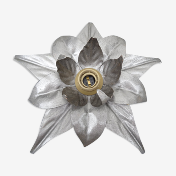 Italian silver metal flower wall lamp