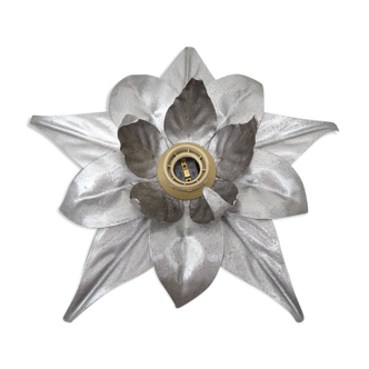 Italian silver metal flower wall lamp