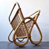Vintage rattan magazine rack, The Netherlands 1960's