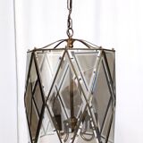 Vintage handmande octagonal glass and brass pendant lantern, Italy