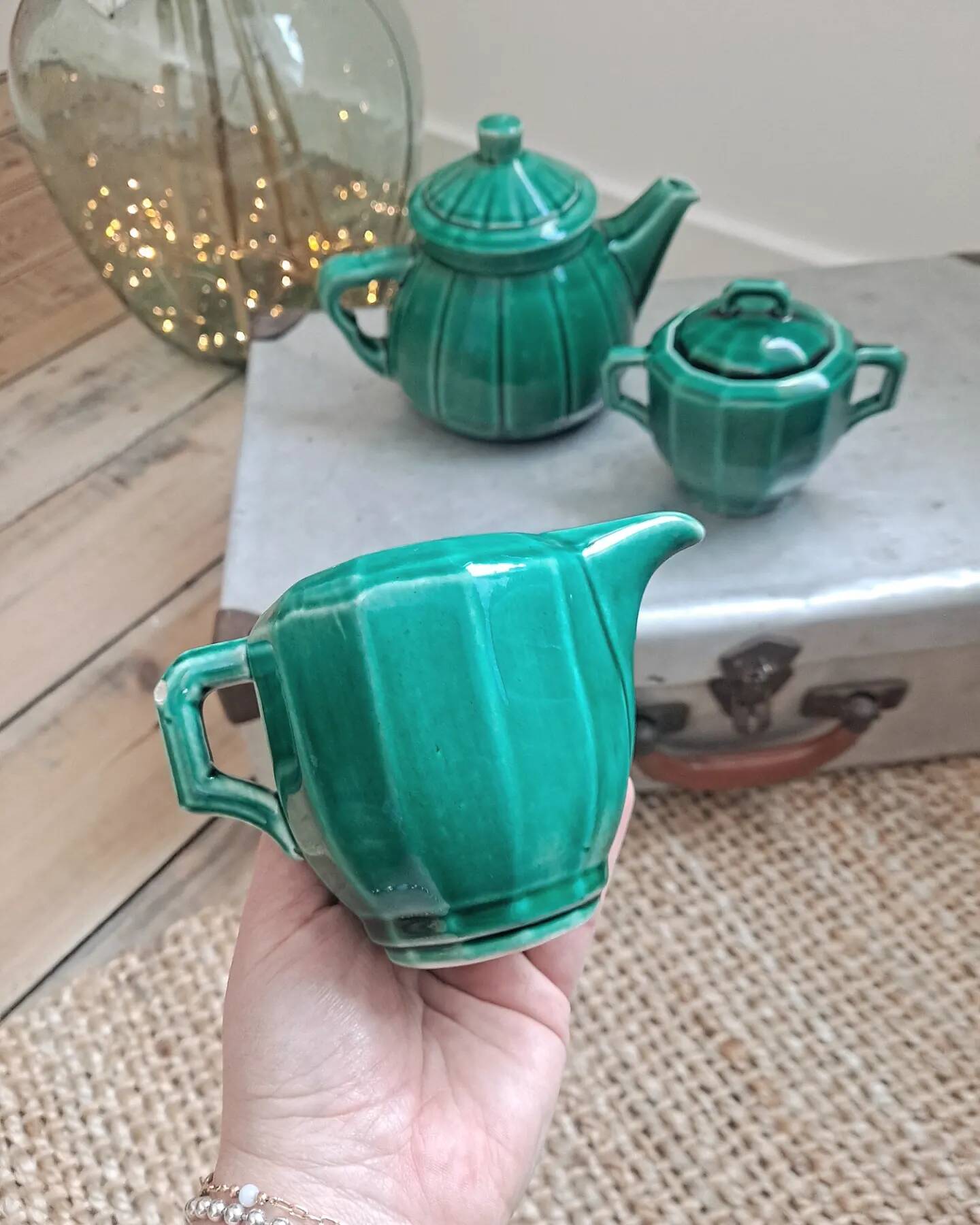 70s emerald green tea set