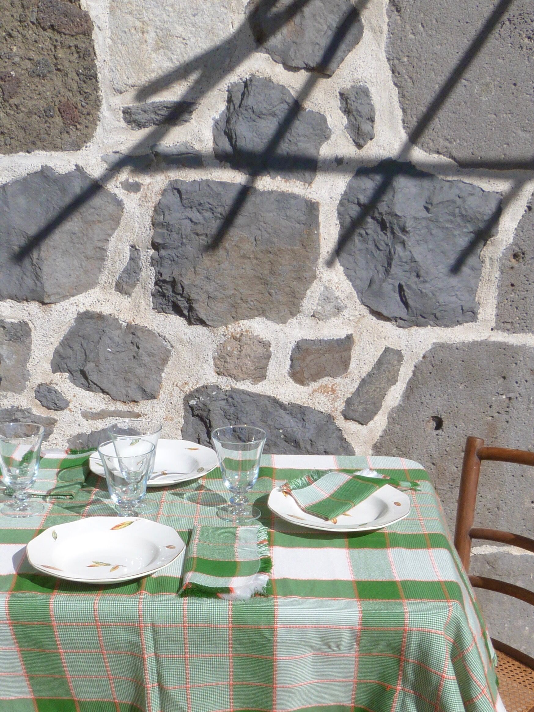 Nappe vintage à carreaux verts et blancs