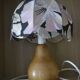Pear-shaped wooden lamp and its fabric lampshade