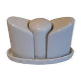 Set salt shaker, pepper tree and covered ceramic pot on small tray