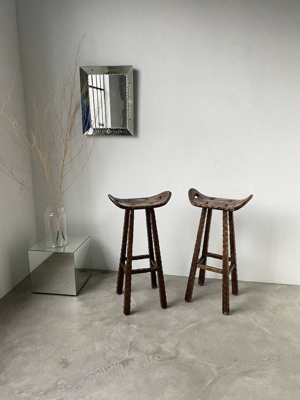 Pair of brutalist high stools