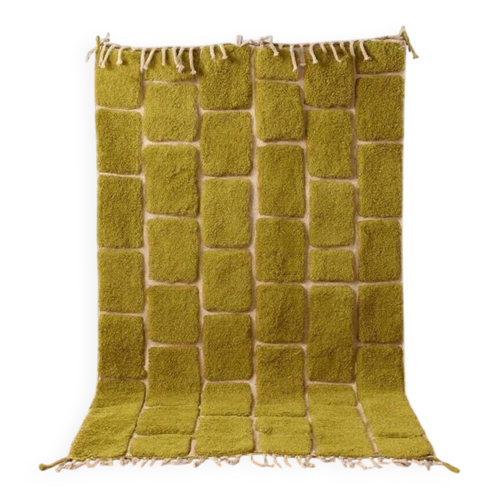 Handmade pure wool rug in green, size 150/250 cm.