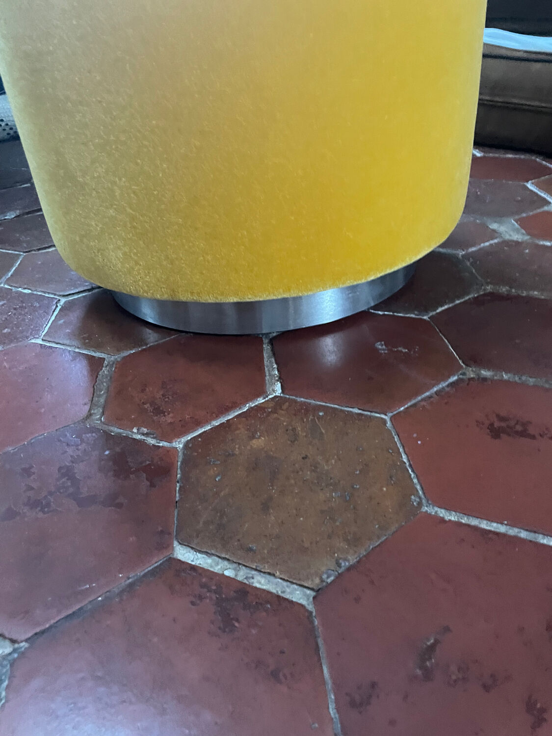 India Mahdavi velvet pouffe stool