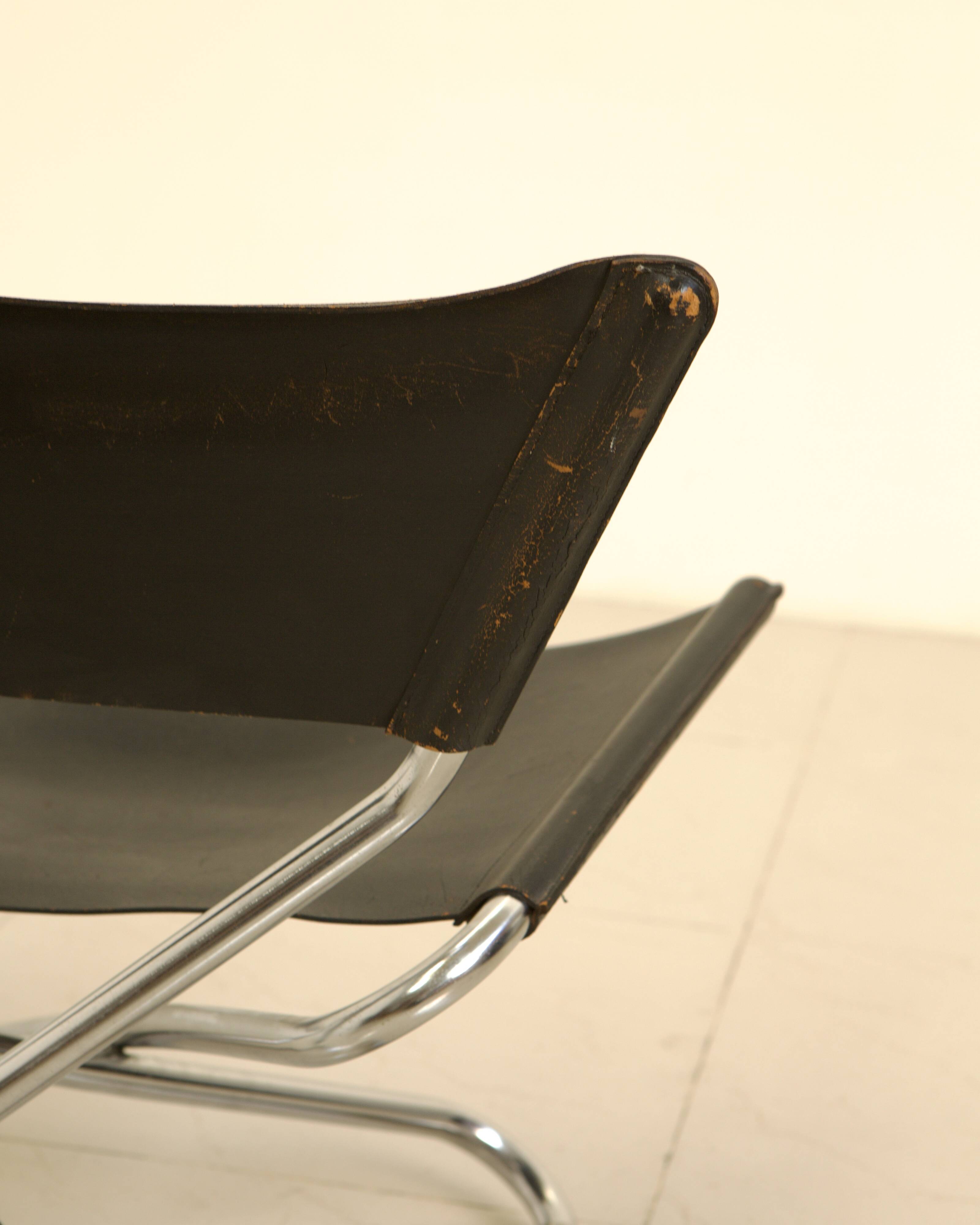 Scandinavian "Z" side chair in patinated black leather by Erik Magnussen for