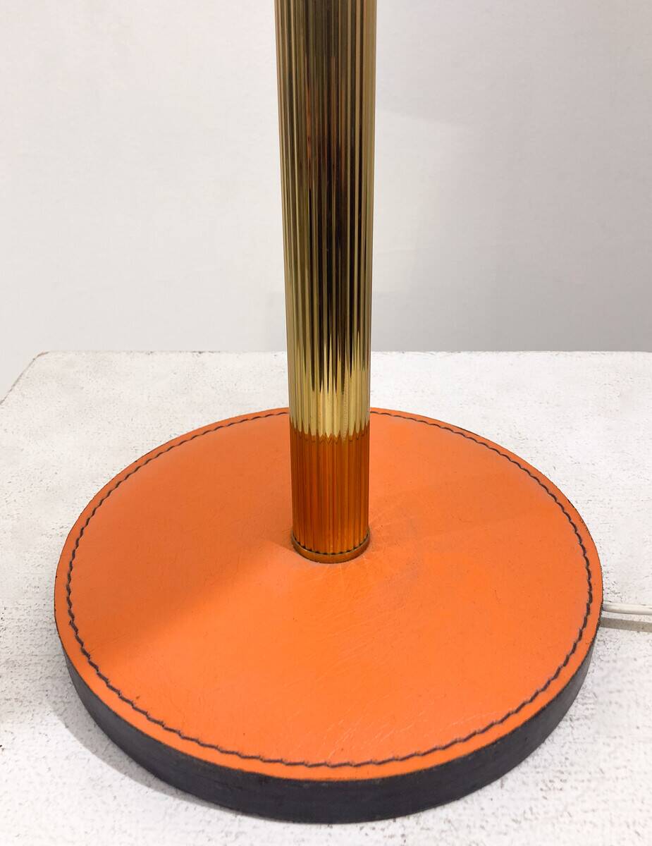 Mid-century modern leather and brass table lamp