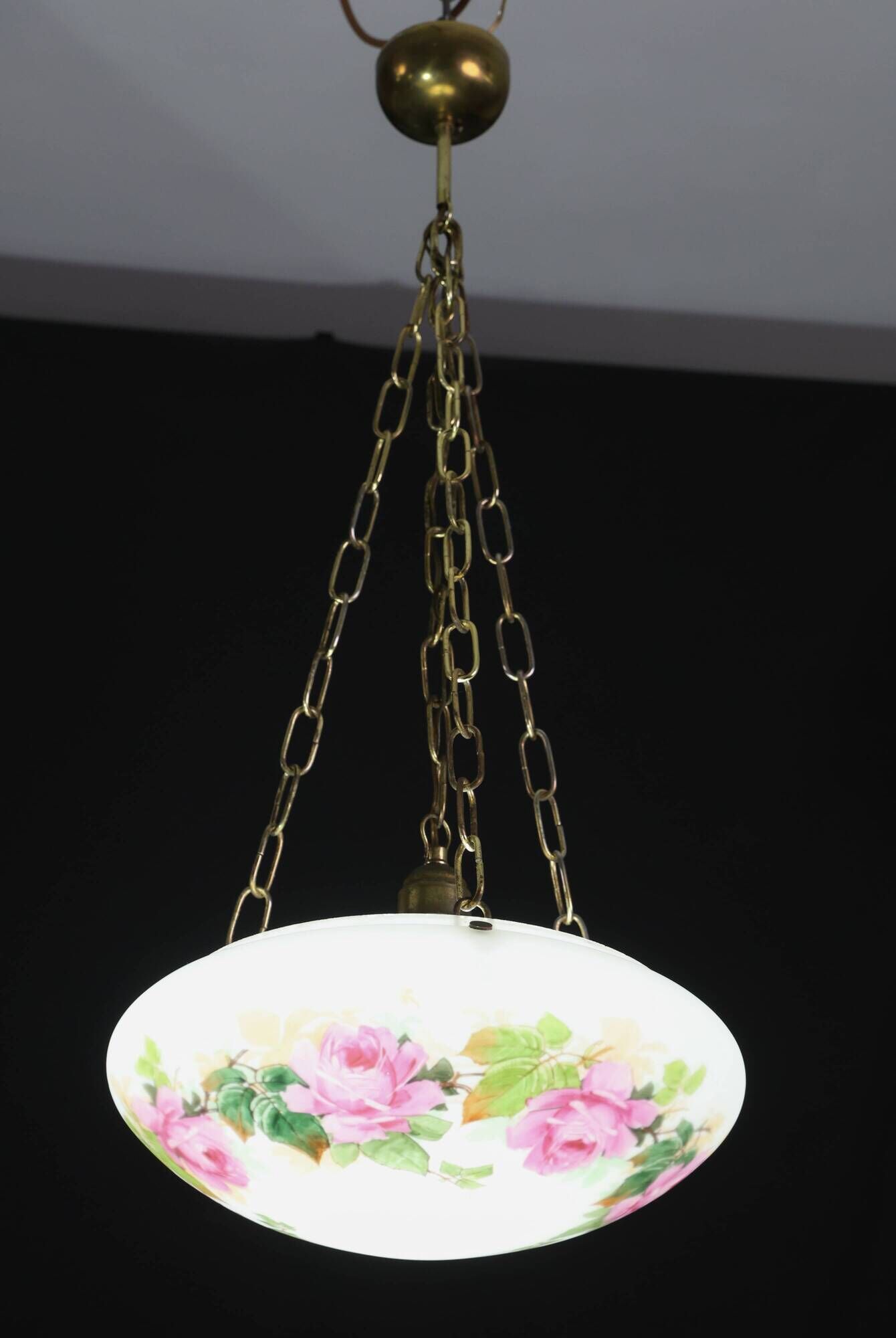 Vintage Glass Chandelier with Floral Decorations, Gallè Style, 1960