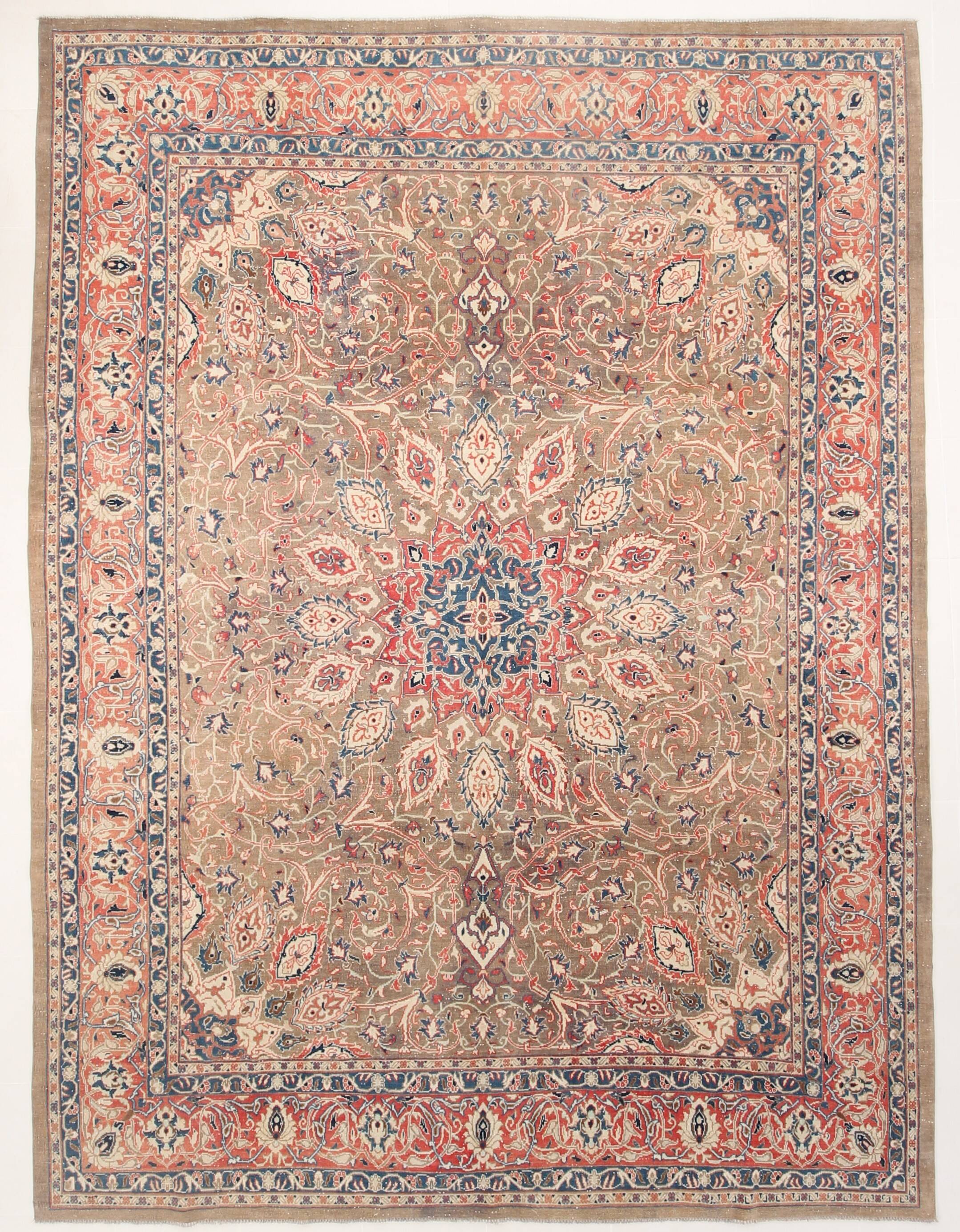 Grand Tapis Persan Ancien 300x397 cm, Médaillon et Motifs Floraux