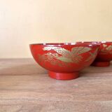 Japan - Series of 4 rice bowls - In red and gold lacquered wood - Meiji period work (1868-1912)