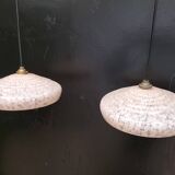 2 speckled pink opaline pendant lights