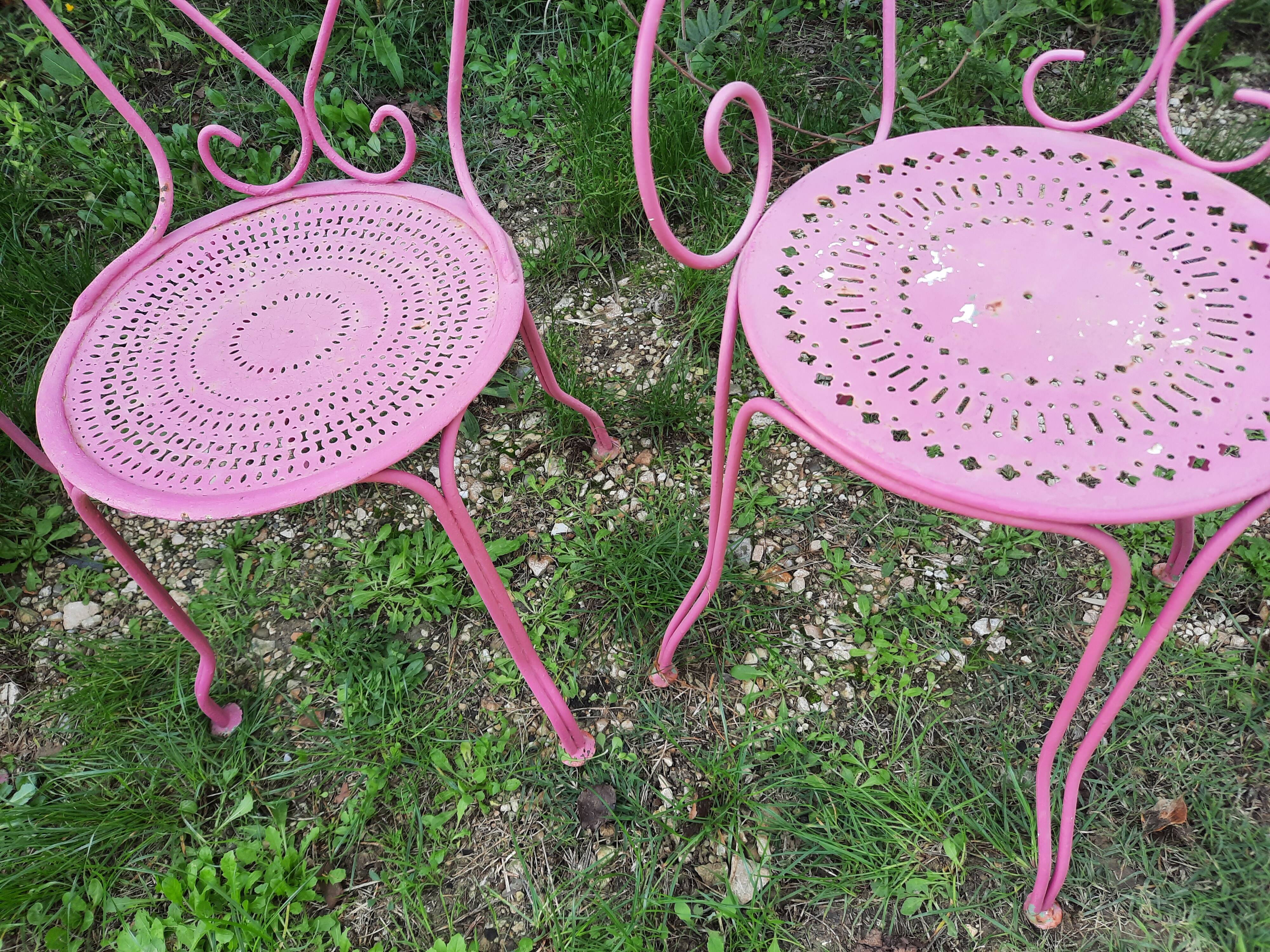 Set of 2 armchairs + 2 Fermob chairs in antique wrought iron