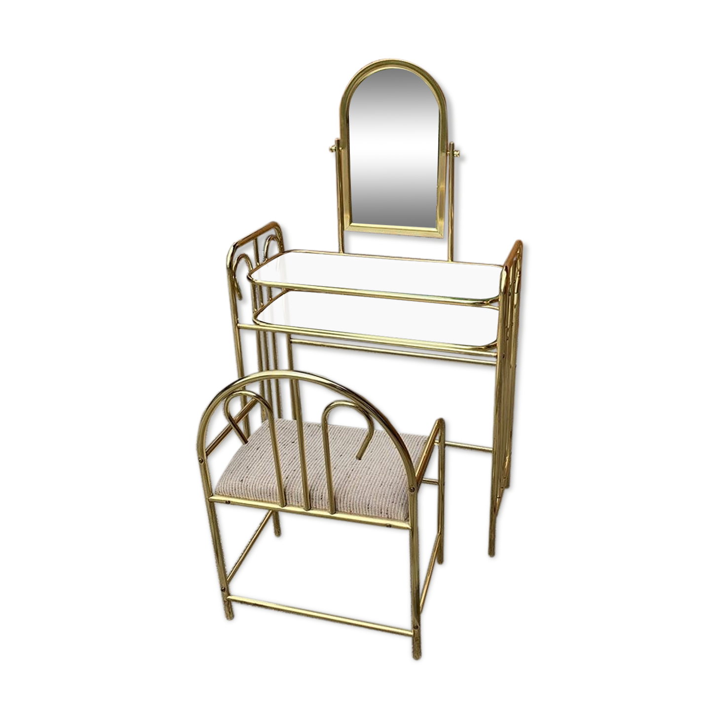 Vintage dressing table and stool in brass, 1950