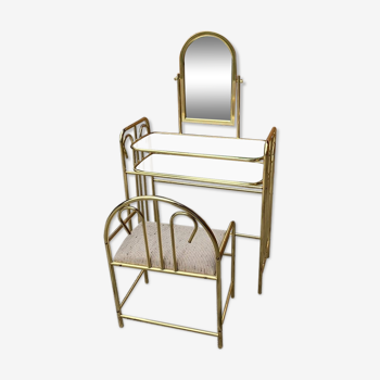 Vintage dressing table and stool in brass, 1950