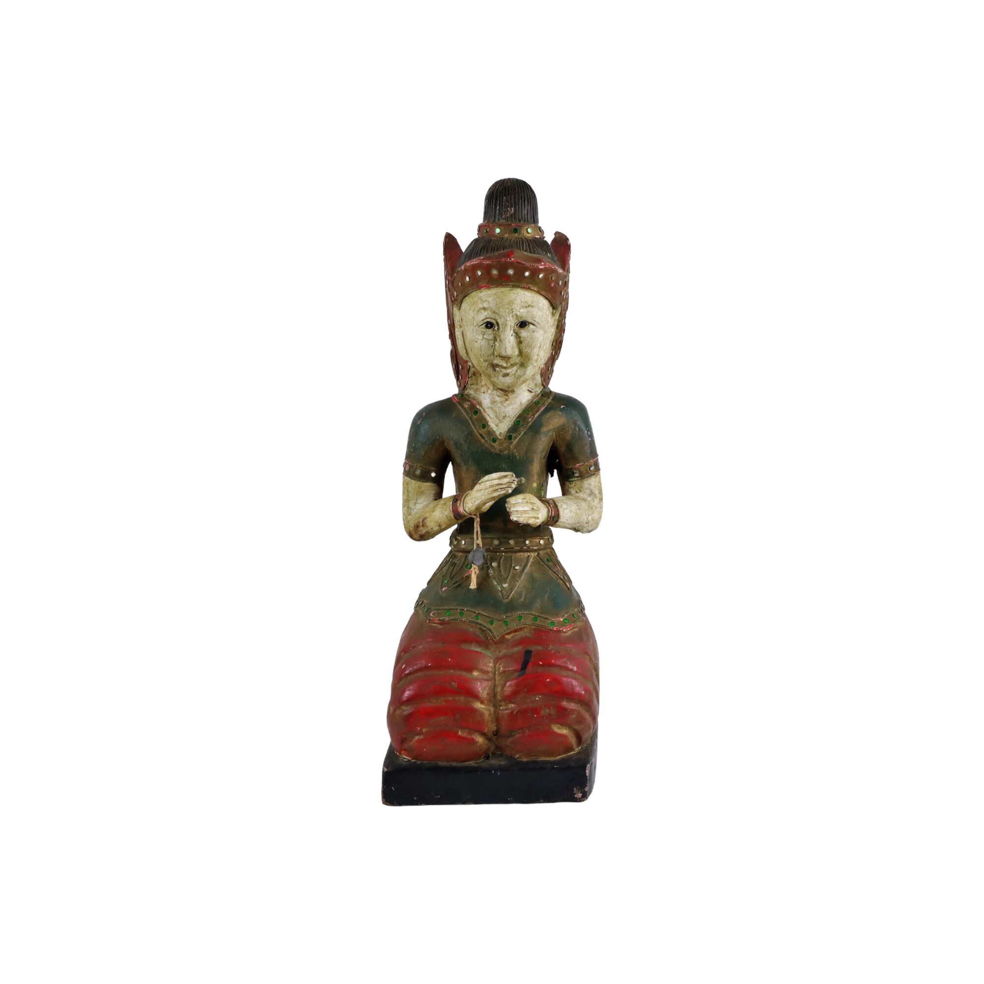 Characterful Vintage Buddha Statue Kneeling Wooden Buddha 44cm