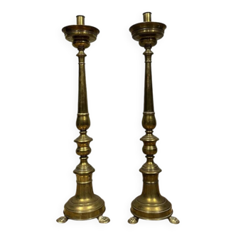 Pair of Italian bronze and brass candlesticks from the late 18th century