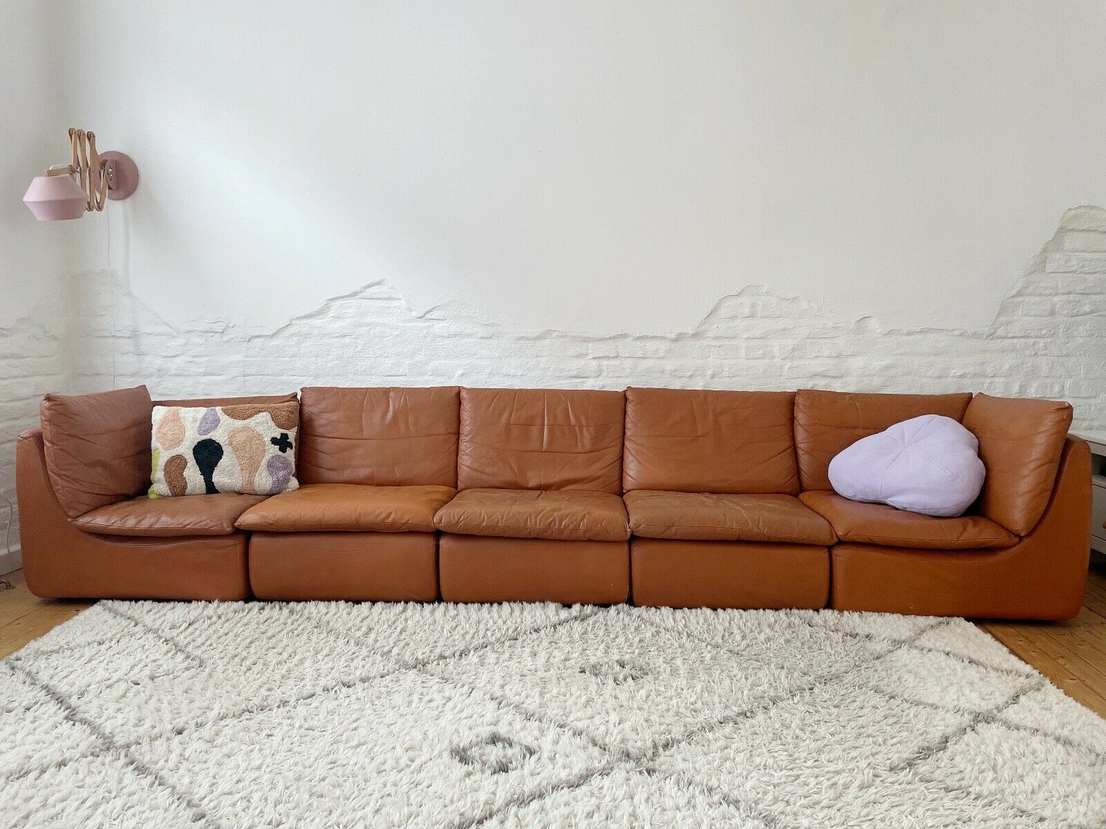 modular sofa of the 70s in tawny leather