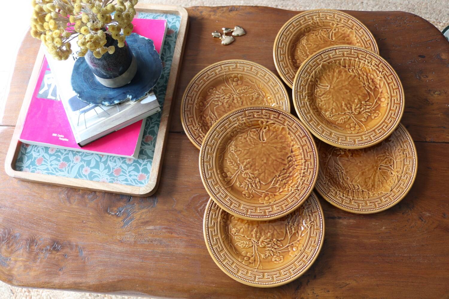 6 dessert plates barbotines leaves giens