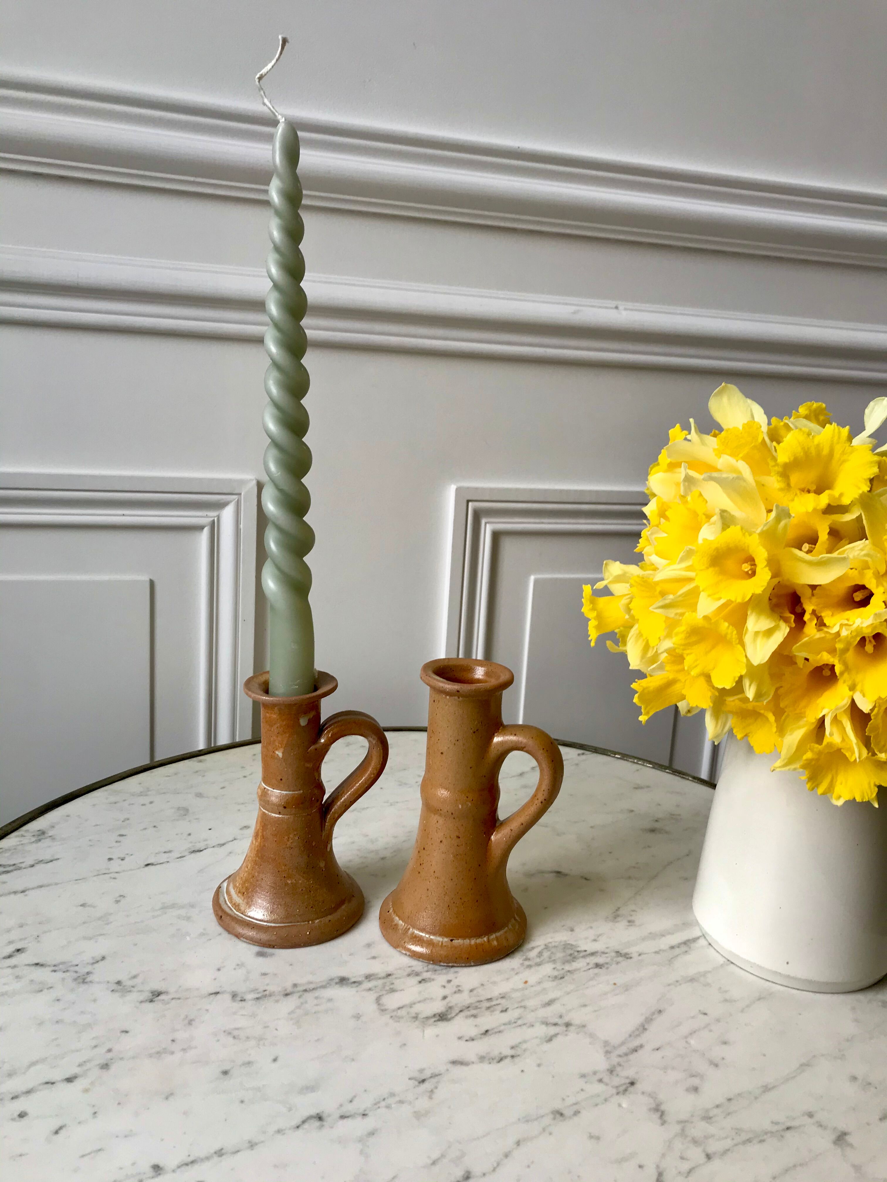 Pair of stoneware candlesticks 70s