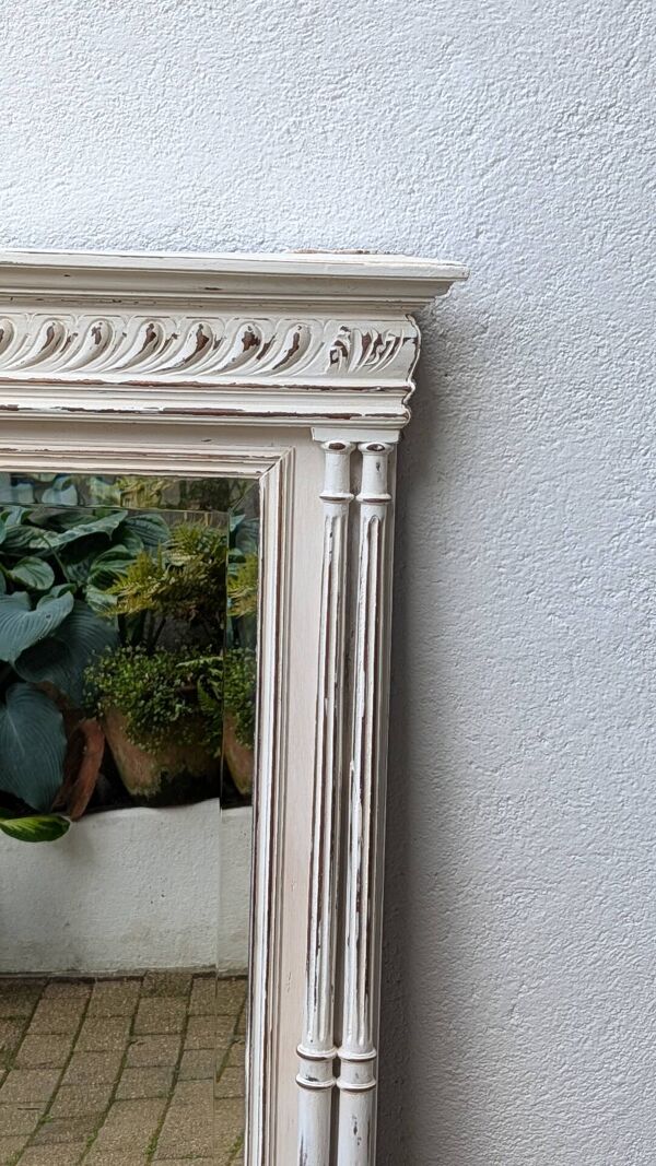 Miroir trumeau shabby chic blanc patiné – miroir biseauté